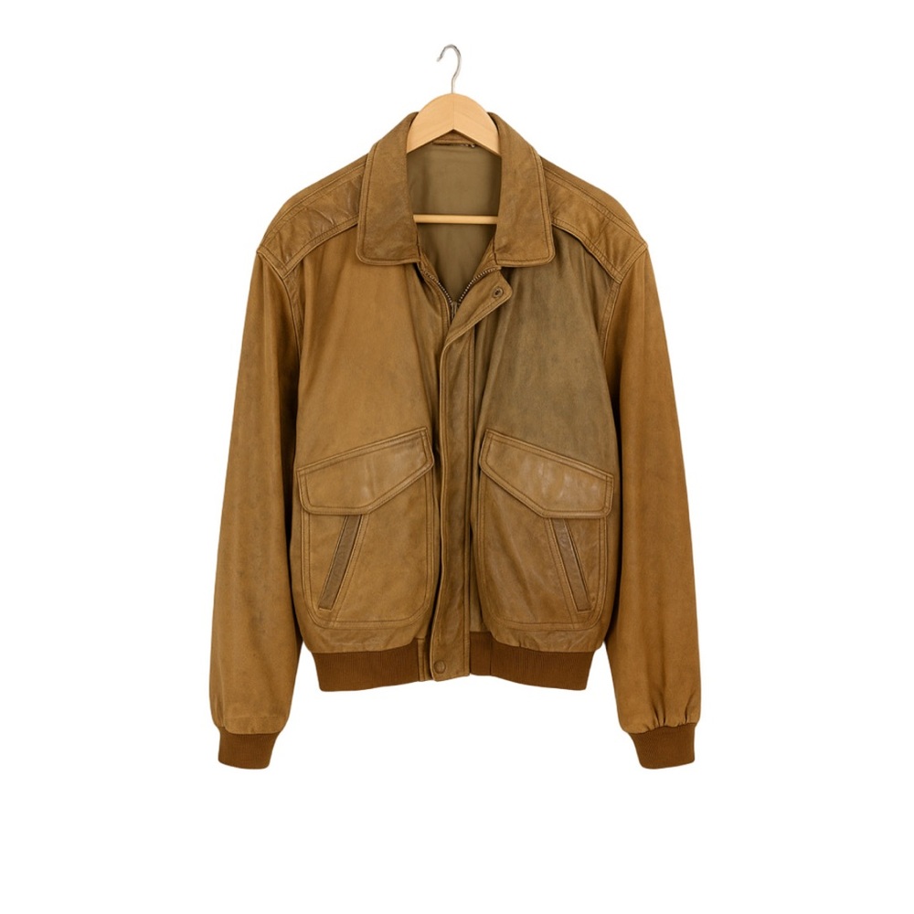 Hunt Club Vintage Brown Leather Bomber Flight Jacket Distressed 50T XXL Tall
